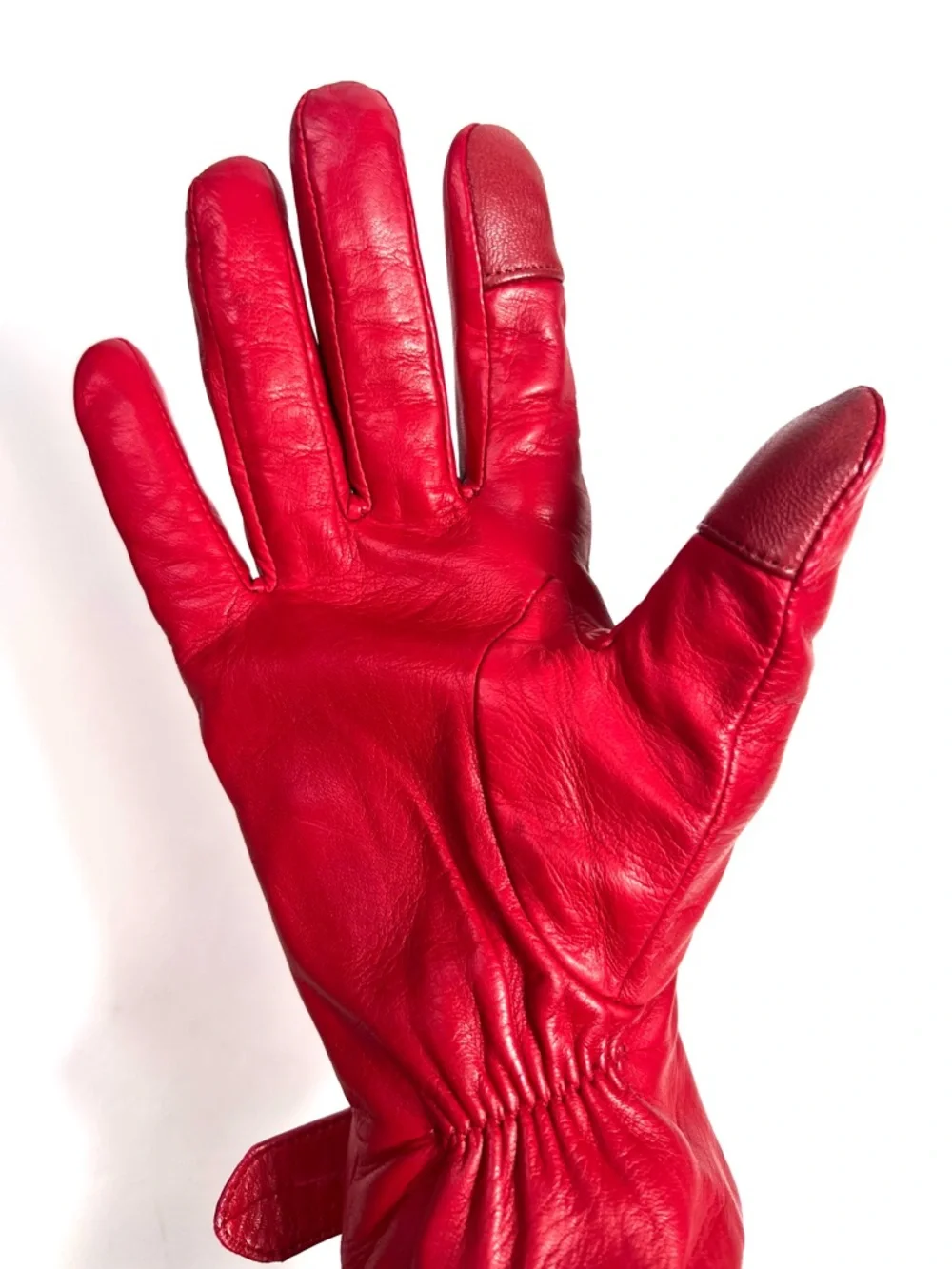 Kate Spade Leather Flower Buckle Tech Gloves Red Size Large - Picture 8 of 10
